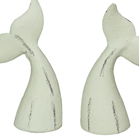 Set of 2 Cast Iron Whale Tail Bookends Nautical Home Decor Bookshelf Sculpture {2}