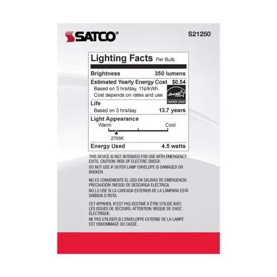 6Pk - Satco 4.5w G40 Globe LED 2700K E26 Medium Base White Dimmable - 40w equiv Warm White {6}