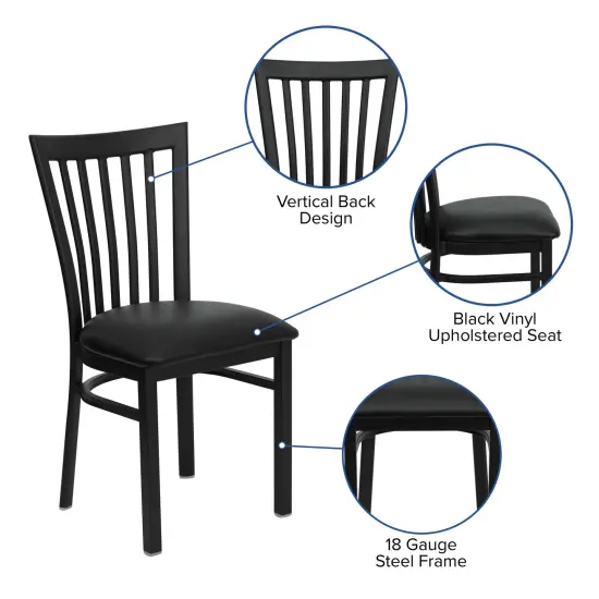 Emma and Oliver School House Back Metal Restaurant Dining Chair BlackVYL/BlackMetal {2}