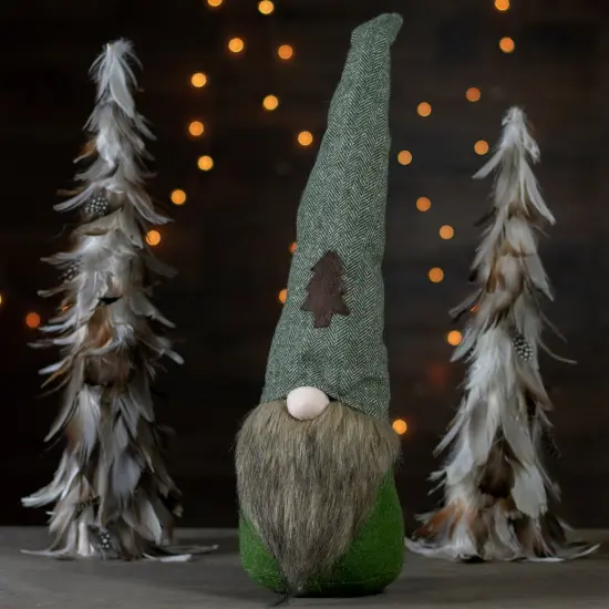 Northlight Forest Tree Chevron Hat Gnome Head Christmas Decoration - 21" - Green and Brown {3}