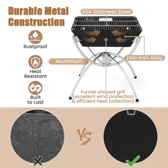 Costway 3-in-1 Portable Charcoal Grill Folding Camping Fire Pit with Carrying Bag & Gloves Black/Coffee {5}
