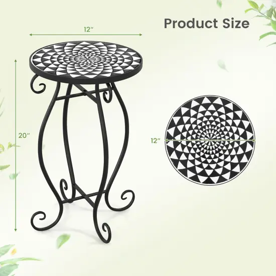 Costway Mosaic Outdoor Side Table, Round End Table with Weather Resistant Ceramic Tile Tabletop {4}