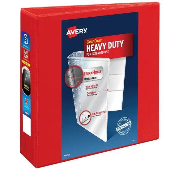 Avery Heavy-Duty View 3 Ring Binder, 3" One Touch EZD Rings, 3.5" Spine, 1 Red Binder (79325) {1}