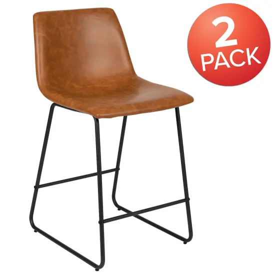 Merrick Lane 24 inch Faux Counter Height Bucket Seat Stools, Set of 2 Light Brown {5}