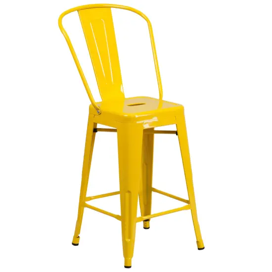 Merrick Lane Dothan Series Metal Stool with Removable Back for Indoor-Outdoor Use Yellow {1}