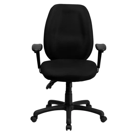Emma and Oliver High Back Fabric 3-Paddle Ergonomic Swivel Office Chair Adjustable Arms Black {3}