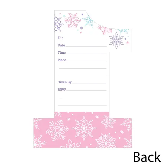 Big Dot of Happiness Pink Snowflakes 1st Birthday Shaped Fill-In Invitations - Girl Winter ONEderland Party Invitation Cards with Envelopes Set of 12 {6}