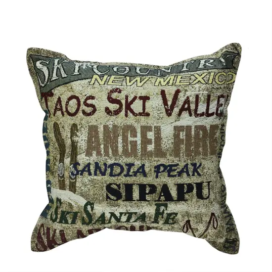 Simply Home 17" Green and Red Square Sipapu Ski Resort Throw Pillow {1}