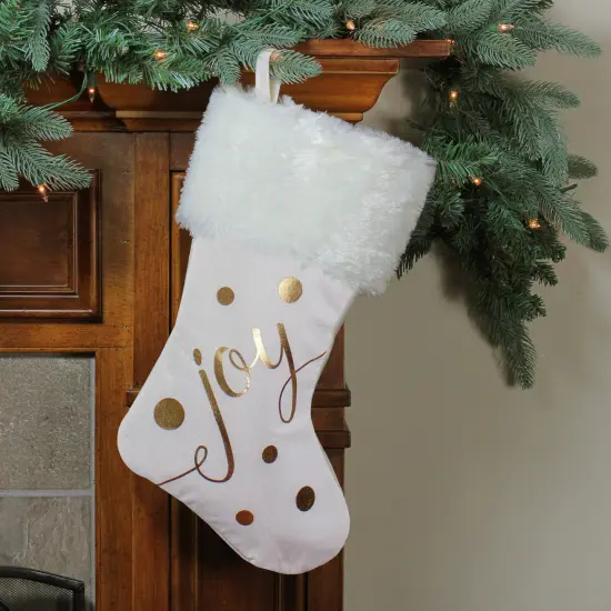 Northlight 19" Ivory White and Gold "Joy" Christmas Stocking with White Faux Fur Cuff {3}