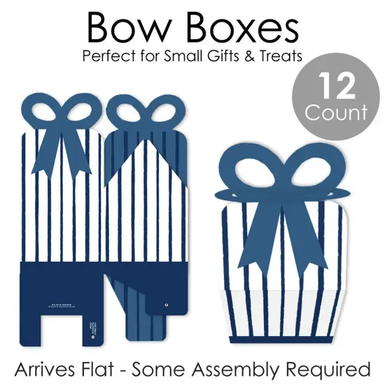 Big Dot of Happiness Navy Stripes - Square Favor Gift Boxes - Simple Party Bow Boxes - Set of 12 {7}