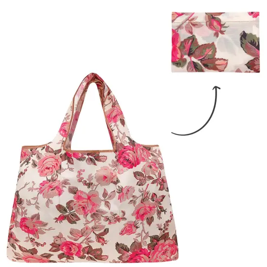 Wrapables Large Foldable Tote Nylon Reusable Grocery Bag Sunset Roses {3}