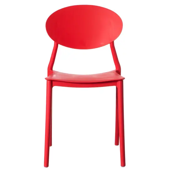 Modern Plastic Outdoor Dining Chair with Open Oval Back Design Set of 2 Red {10}