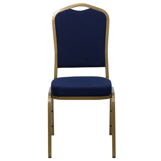 Emma and Oliver Crown Back Stacking Banquet Dining Chair NavyBlueFab/Gold {3}