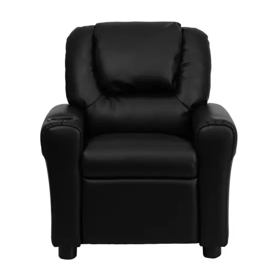 Emma and Oliver Contemporary Kids Recliner with Cup Holder and Headrest Black LeatherSoft {3}