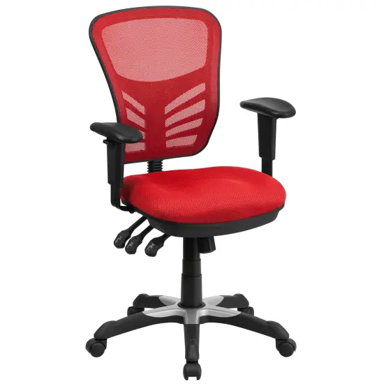 Emma and Oliver Mid-Back Mesh Triple Paddle Swivel Ergonomic Office Chair with Adjustable Arms DarkGrayMesh/White {6}