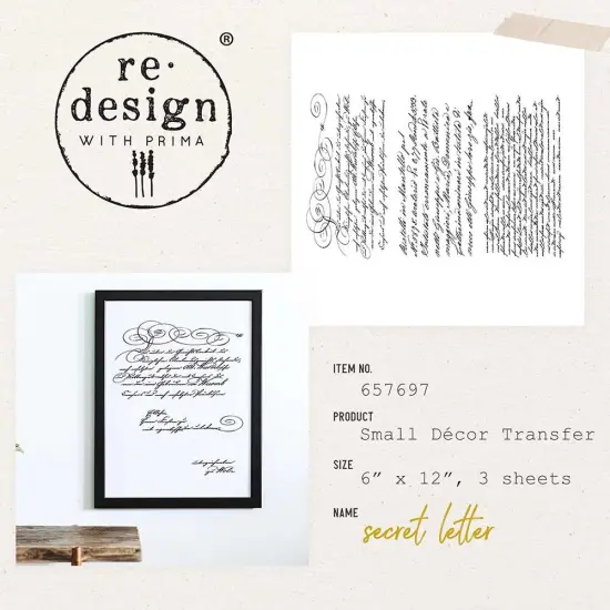Prima Marketing Re-Design Decor Transfers 6"X12" 3/Sheets-Secret Letter {2}