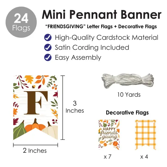 Big Dot of Happiness Fall Friends Thanksgiving - Friendsgiving Party Mini Pennant Banner {6}