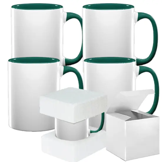 Hunter Green Mug Set - 4 Pack (15oz) | Hunter Green Interior | Individually Packaged | Foam Support Boxes {1}