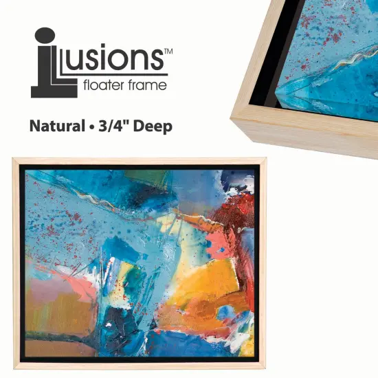 Creative Mark Illusions Floater Frame For 3/4" Deep Canvases -Natural - For Galleries & Home Decor - Wood Float Frame for Canvas Paintings- Complete Hanging Hardware {4}