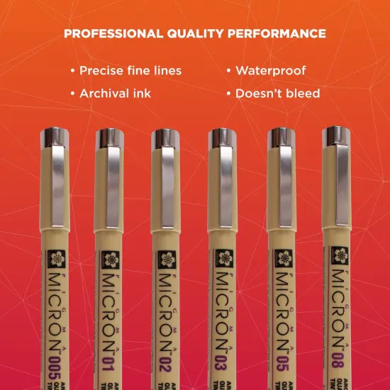 6 Pieces Pigma Micron Fineliner Pens - Archival Black Ink Pens - Pens for Writing, Drawing, or Journaling - Assorted Point Sizes {1}