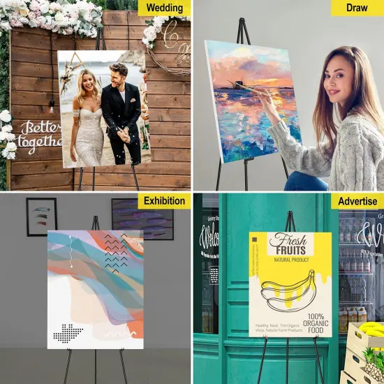 Display Black Easel Stand for Wedding Sign - Artist Instant Tripod Collapsible Portable Floor Easel for Posters- 63" Adjustable Easy Folding Metal Stand for Display Show, Arts, Painting {3}