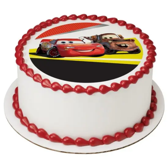 Disney and Pixar's Cars Lightning McQueen & Mater Edible Cake Topper Image - 7.5" Round {1}