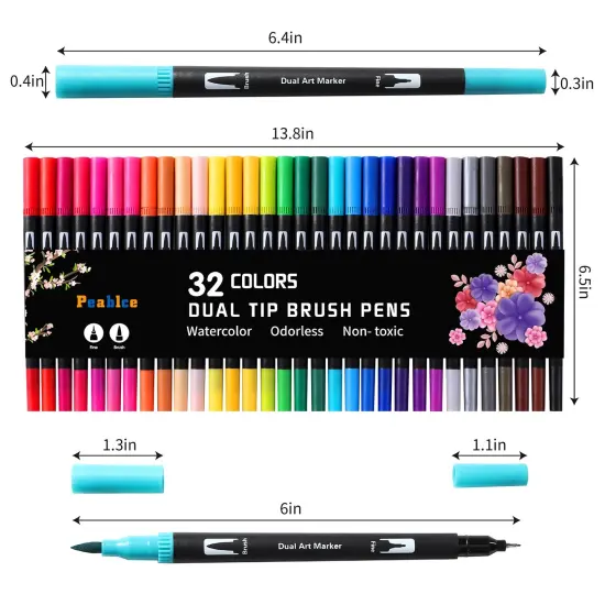 32 Colored Pens Fine Point Highlighter Pen & Brush for Adult Kids Coloring Journaling Note Taking Planner {1}
