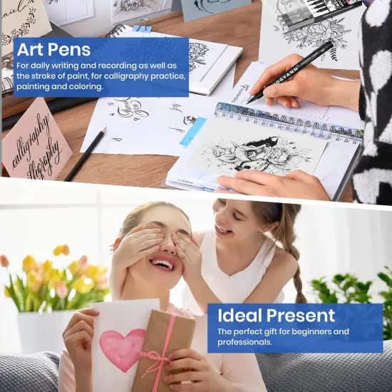 Art Pens, Black Drawing Pens 8 size Ink Pens Set for Artist Writing, Sketching, Manga, Anime {3}