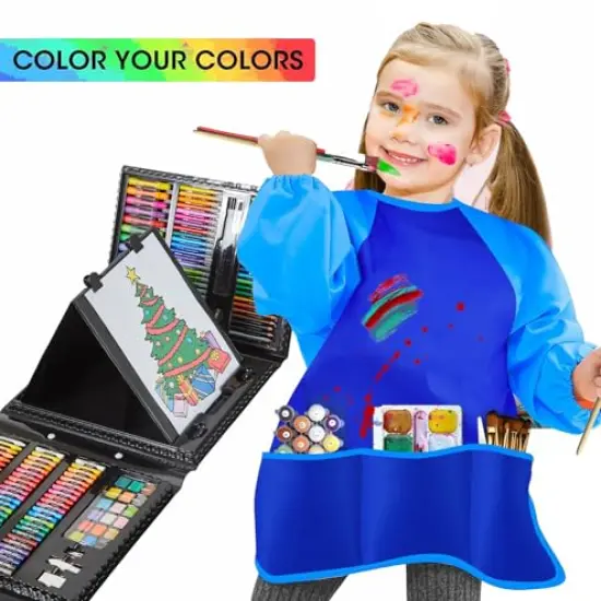215 Piece Art Set Crafts Drawing Kit with Trifold Easel, Includes Preprinted Paper, Oil Pastels, Crayons, Colored Pencils, Smock & More Gifts for Girls Boys Teen Ages 4-6-8-9-12 {5}