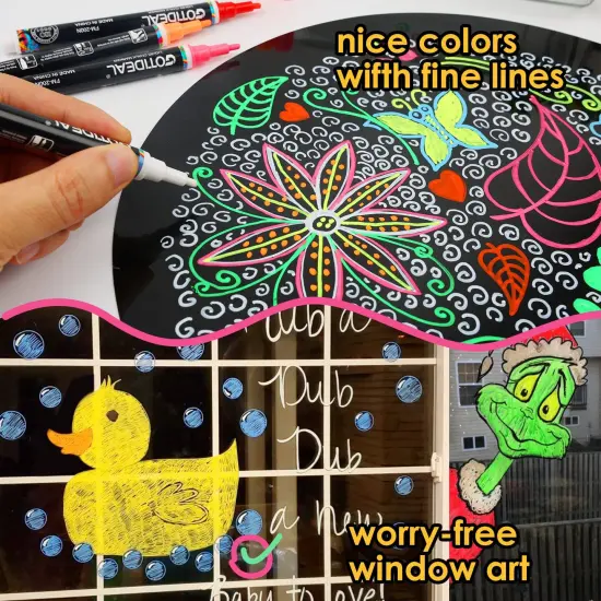 8 Colors Liquid Chalk Markers, Fine Tip Washable Window Chalkboard Glass Pens, Paint and Drawing for Car, Blackboard, & Bistro,Kids and Adults, Non-Toxic,Wet Erase - Reversible Tip {5}