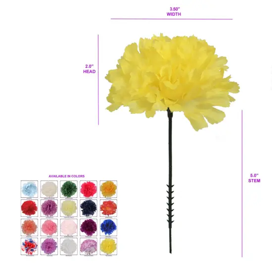 100-Pack Yellow Carnation Picks with 5-Inch Stems, Lifelike Floral Accents for Bouquets, Centerpieces, Weddings, and Everyday Decor, Floral Home by Artificial Flowers {4}