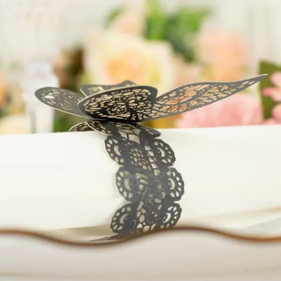 12 Laser Cut Butterfly Napkin Rings Ivory {3}