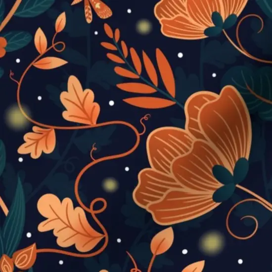 Various Fabrics by the Yard or Fat Quarter Whimsical Garden Orange Foxes Midnight Blue Firefly Fantasy Custom Printed Fabric by Spoonflower {7}