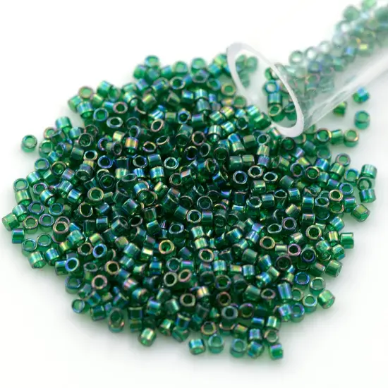 Miyuki Delica Seed Bead 11/0 Transparent Dark Green AB {1}