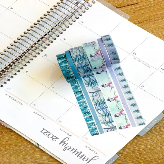 Winter Snowman Snowy Trees Forest Periwinkle Washi Tape Set (#W006) {6}