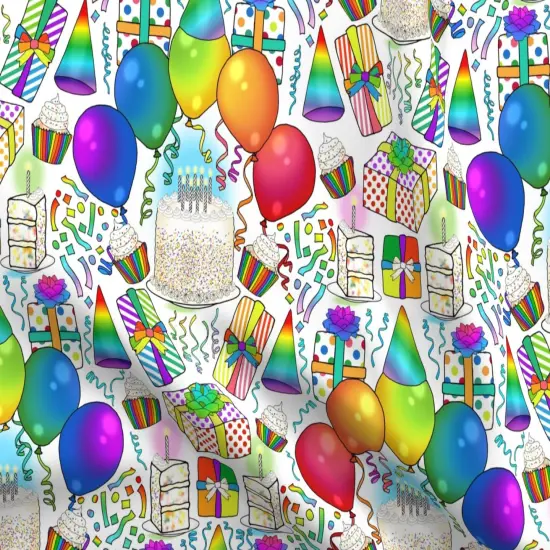 Various Fabrics by the Yard or Fat Quarter Rainbow Retro Party Celebration Balloons Gifts Birthday Cake Cupcake Fun Custom Printed Fabric by Spoonflower {5}