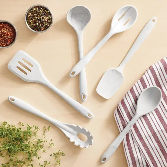 mDesign Silicone Kitchen Utensil Set - Large - Marble {2}