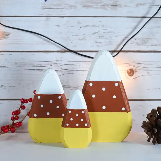 Ornativity Candy Corn Home Decorations - Rustic Wooden Painted Fall Shelf Sitters Farmhouse Mantel Shelves and Tabletop Ornament Decor - Set of 3 Pieces {2}