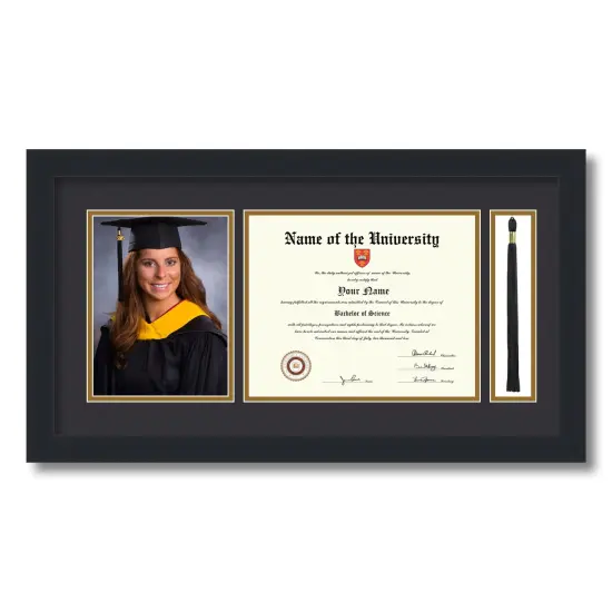ArtToFrames 8x10 inch Diploma Frame with 6x8 Inch Image Opening and Tassel Opening - Framed with Black and Gold Mats, Comes with Regular Acrylic and Sawtooth Hanger for Wall Hanging (DIT-8x10) {5}