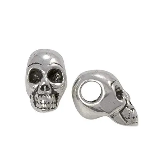Large Hole Skull Bead 12x22mm Pewter Antique Silver Plated {1}
