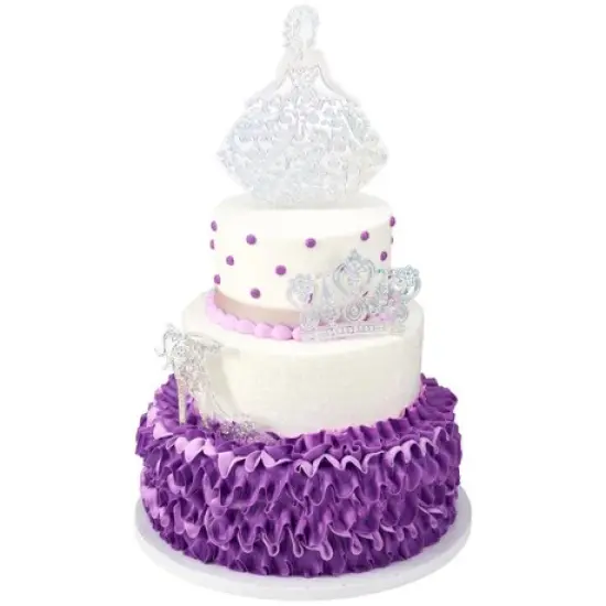 Princess Crown and Shoe Silver Quinceanera Cake Kit Topper {1}