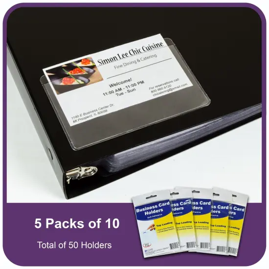 Self-Adhesive Business Card Holder, Top Load, 2" x 3-1/2", 10 Per Pack, 5 Packs {5}