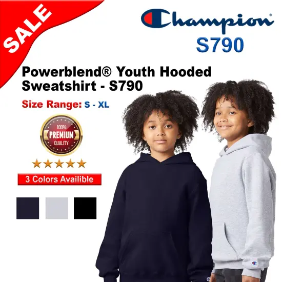Champion&reg; Powerblend Youth Hooded Sweatshirt Light steel {2}