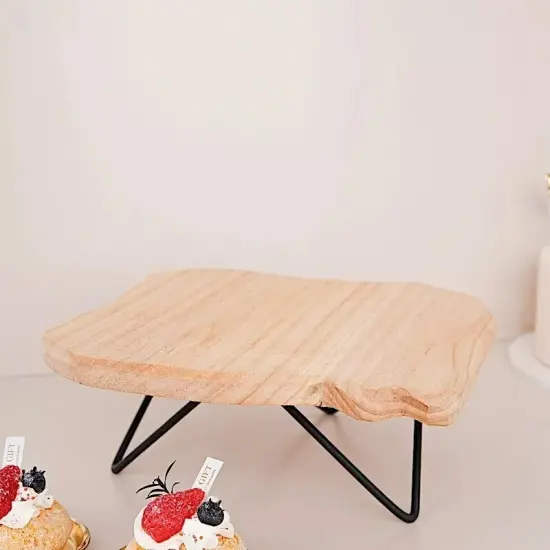 12" BLACK BROWN Square Natural Wooden CAKE Dessert STAND {2}