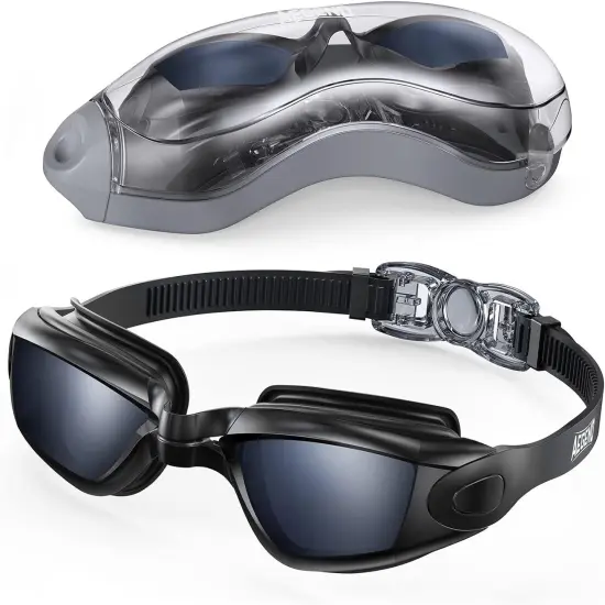 Swim Goggles, Swimming Goggles No Leaking Full Protection Adult Men Women Youth Dark Black {1}