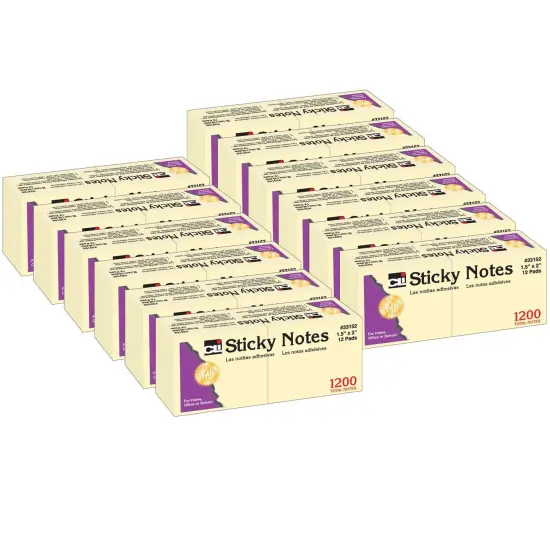 Sticky Notes, 1 1/2" x 2", Plain, 100 Sheets/Pad, 12 Pads/Pack, 12 Packs {1}