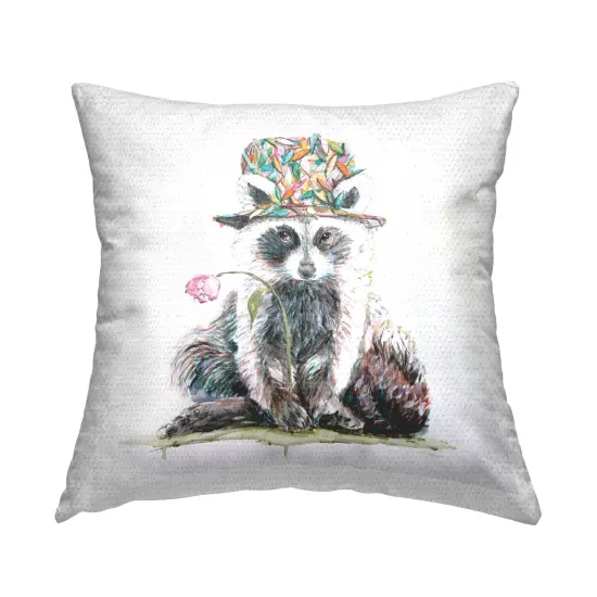 Stupell Industries Raccoon Hat Pink Flower Outdoor Printed Pillow {1}
