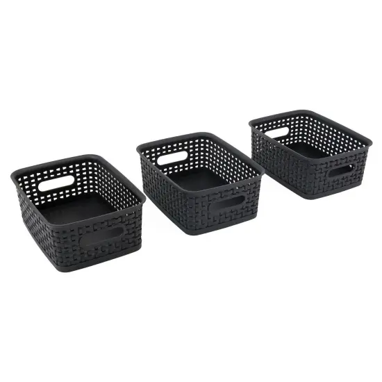 Black Plastic Weave Bins, Small, Pack of 3 {1}