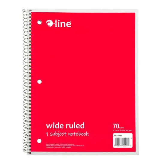 1-Subject Notebook, 70 Page, Wide Ruled, Red, Pack of 12 {2}