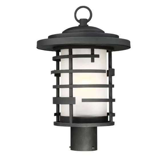 Nuvo Lansing 1-Light 17" Post Lantern w/ Etched Glass in Textured Black Finish {1}